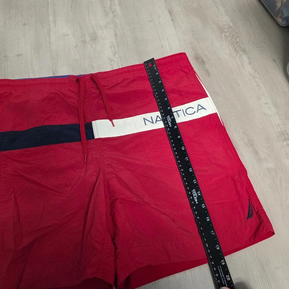 Nautica Mens Red Colorblock Swim‎ Trunks Mesh Lined Logo Board Shorts Large NS83